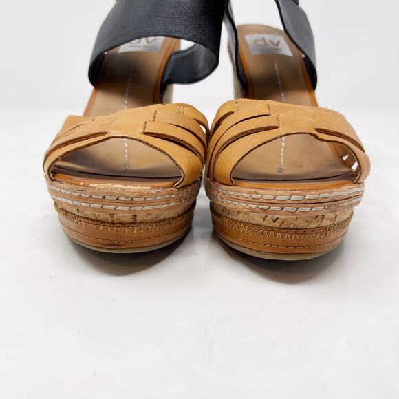DV by Dolce Vita Womens 7.5 Honey Tan Black Jaslyn Wedge Heel Sandal Cork Buckle - Picture 7 of 13